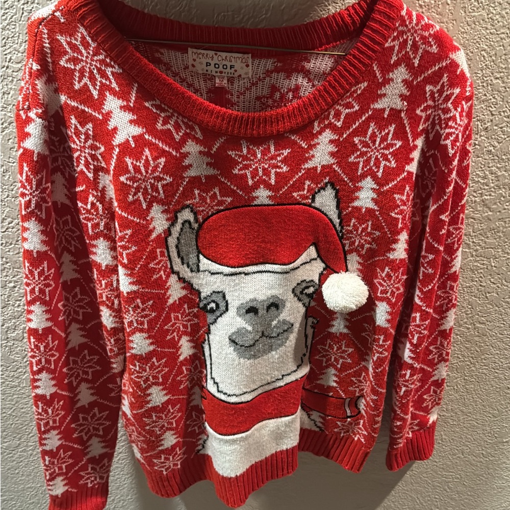 Merry Christmas Poof New York- Llama Holiday Sweater  Pullover